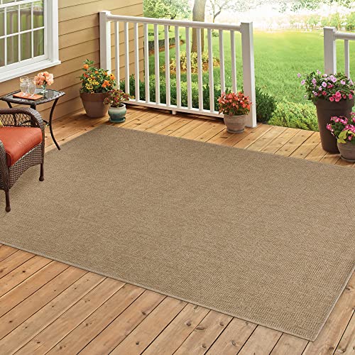 HomebyHome In & Outdoor Teppich Wetterfest Rechteckig 120x170 cm Beige, Sisal und Jute Optik Balkon Teppich Wasserfest - Teppich Küche, Waschbarer Boho Design Camping Garten Terasse Outdoorteppich von HomebyHome