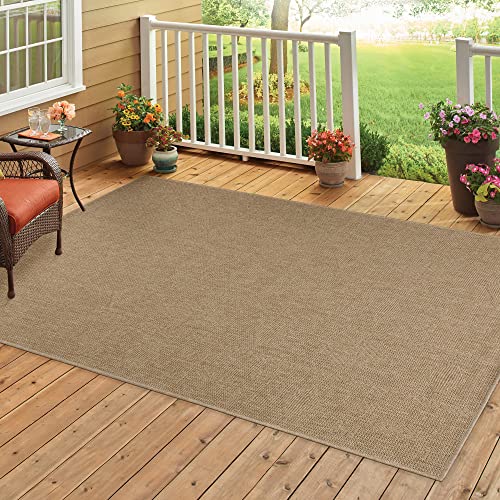 HomebyHome Outdoor Teppich Wetterfest 120 x 170 cm Beige Sisal und Jute Optik - Balkon Teppich Wasserfest Vintage Design Pflegeleicht - Waschbarer Teppich Küche, Garten, Terrasse und Camping von HomebyHome