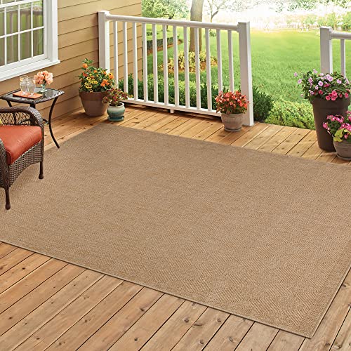 Homebyhome Outdoor Teppich Wetterfest 300x400 (280 x 370 cm) Beige Sisal und Jute Optik - Balkon Teppich Wasserfest Vintage Design Pflegeleicht - Waschbarer Teppich Küche, Garten, Terrasse und Camping von HomebyHome