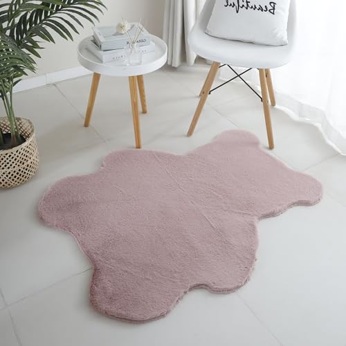 HomebyHome Kinderteppich Bear Design Kleiner Kunstfell Teppich Rosa 80x100 cm - Hochflor Flauschig Teppich für Kinderzimmer Mädchen und Junge Extra Weich Waschbarer Teppich - Babyzimmer Teppich von HomebyHome