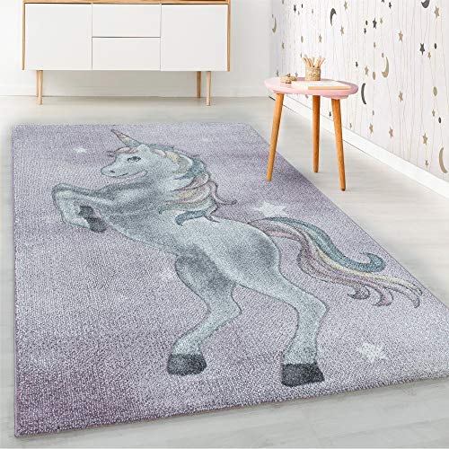 HomebyHome Kinderteppich Einhorn Sterne Design Violett 80x150 cm - Teppich Kinderzimmer Mädchen und Junge Extra Weich Antiallergen - Babyzimmer Teppich für Kinder Spielteppich Babyteppich Läufer HomebyHome Kinderteppich Einhorn Sterne Design Violett 80x150 cm - Teppich Kinderzimmer Mädchen und Junge Extra Weich Antiallergen - Babyzimmer Teppich für Kinder Spielteppich Babyteppich Läufer von HomebyHome