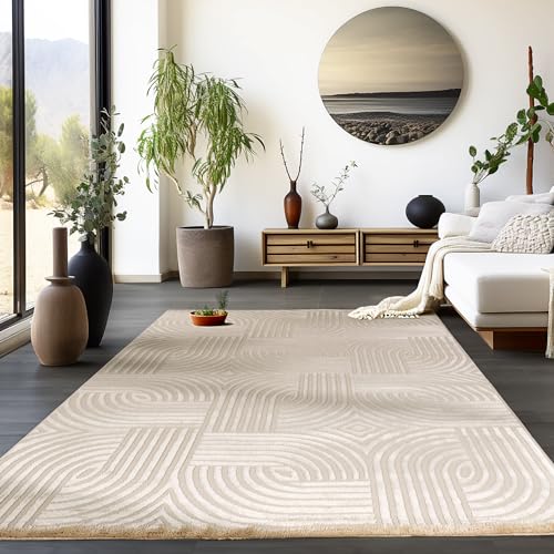 HomebyHome Kurzflor Teppich Läufer Flur Wohnzimmerteppich Beige 3D Teppich Skandinavisch Stil Modern Teppiche 80 x 150 cm - Waschbarer Bettvorleger Schlafzimmer Küchenläufer Teppich Boho Design Weich von HomebyHome