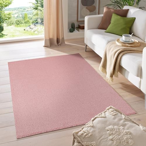 HomebyHome Kurzflor Teppich Robust Gabbeh Optik Schlafzimmerteppich Wohnzimmerteppich, Farbe:Rose, Grösse:200x290 cm von HomebyHome