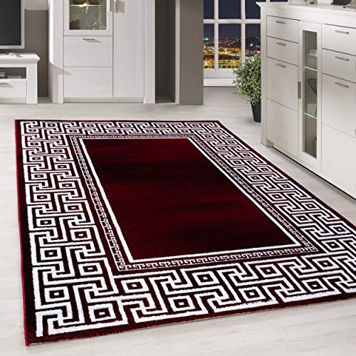 HomebyHome Teppich Wohnzimmer 160x230 cm Rechteckig Rot Kurzflor Bordüre Design - Teppich Schlafzimmer, Esszimmer, Küche Flauschiger Extra Weich Tepich Waschbär Einfache Reinigung von HomebyHome