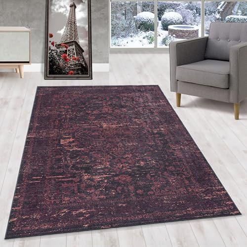 HomebyHome Kurzflor Teppich Wohnzimmer 200x300 (200x290 cm), Vintage Design, in Rot - Orientalischer Teppich, rutschfest, Waschbar und Weich - Ideal für Schlafzimmer, Esszimmer, Küche von HomebyHome