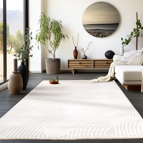 HomebyHome Kurzflor Teppich Wohnzimmer Creme 3D Teppich Skandinavisches Stil Modern Teppich Groß 280 x 370 cm - Boho Teppich Schlafzimmer Küchenteppich Waschbar Boho Muster Weicher Wohnzimmerteppich von HomebyHome