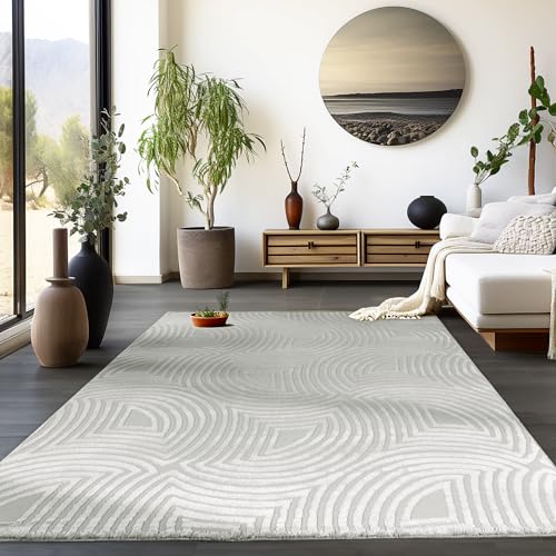 HomebyHome Kurzflor Teppich Wohnzimmer Grau 3D Teppich Skandinavisches Stil Modern Teppich Groß 280 x 370 cm - Boho Teppich Schlafzimmer Küchenteppich Waschbar Boho Muster Weicher Wohnzimmerteppich von HomebyHome