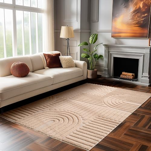 HomebyHome Kurzflor Teppich Wohnzimmer 140 x 200 cm Rosa Hoch-Tief 3D Effekt Teppich Waschbar, Flauschig und Extra Weich - Skandinavisch Boho Muster Teppich für Schlafzimmer, Esszimmer und Küche von HomebyHome