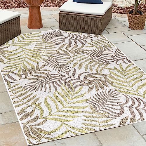 HomebyHome Outdoor Läufer Wetterfest 80x150 cm Sisal Optik Palmen Design Läufer Beige - Balkon Teppich Wasserfest Wascbarer Küchenläufer - Für Garten, Terasse, Camping, Außen, Balcony Carpet von HomebyHome