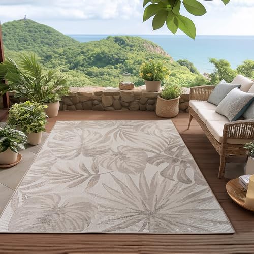 HomebyHome Outdoor Teppich Beige 140x200 cm, Wetterfest & UV-beständig, ideal für Küche, Balkon, Terrasse, Garten auch Wohnzimmer und Esszimmer, Palmblätter-Design, Leicht zu Reinigen HomebyHome Outdoor Teppich Beige 140x200 cm, Wetterfest & UV-beständig, ideal für Küche, Balkon, Terrasse, Garten auch Wohnzimmer und Esszimmer, Palmblätter-Design, Leicht zu Reinigen von HomebyHome