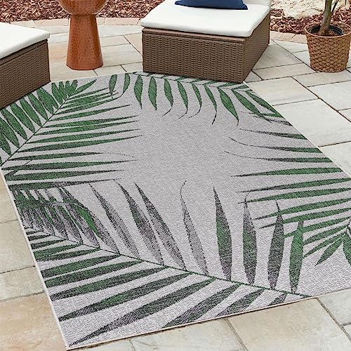 HomebyHome Outdoor Teppich Wetterfest 120x170 cm Sisal Optik Palmen Design Rechteckig Grün - Balkon Teppich Wasserfest Wascbarer Küchenteppich - Für Garten, Terasse, Camping, Außen, Balcony Carpet von HomebyHome