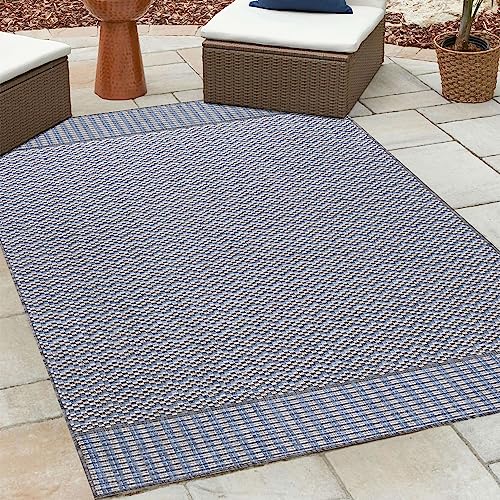 HomebyHome Outdoor Teppich Wetterfest 200x290 cm Sisal Optik Streifen Design Rechteckig Grau - Balkon Teppich Wasserfest Wascbarer Küchenteppich - Für Garten, Terasse, Camping, Außen, Balcony Carpet von HomebyHome