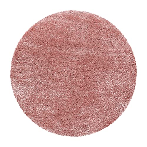 HomebyHome Runder Teppich Hochflor Langflor Shaggy Einfarbig Design Esszimmer Flur Wohnzimmer 50 mm Florhöhe Flauschig Weich Glanz Garn Rund, Farbe:Rose, Grösse:120 cm Rund von HomebyHome