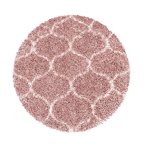 HomebyHome Runder Teppich Wohnzimmer Rosa 80 cm Rund - Shaggy Hochflor Teppich Schlafzimmer Küche Skandinavisches Design Extra Weich - Langflor Teppich Flauschiger Teppich Rund von HomebyHome