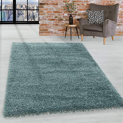 HomebyHome Shaggy Teppich Wohnzimmer Flauschiger Teppich 120 x 170 cm Aqua Einfarbig - Hochflor Teppich Schlafzimmer Pflegeleicht und Schmutzabweisend - Modern Langflor Teppich Weich Plüsch Halı von HomebyHome