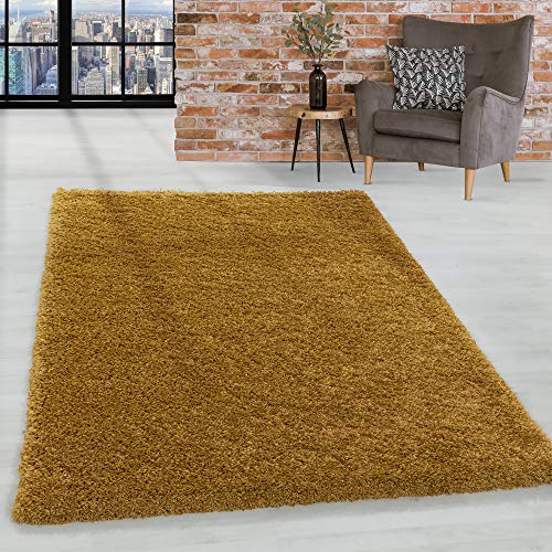 HomebyHome Shaggy Teppich Wohnzimmer 120 x 170 cm - Shaggy Teppich Hochflor Goldfarbe Extra Weich und Flauschig - Langflor Teppiche für Schlafzimmer, Küche, Flur - Carpet, Halı, Kilim von HomebyHome
