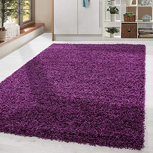 HomebyHome Shaggy Teppich Wohnzimmer Flauschiger Teppich 120 x 170 cm Lila Einfarbig - Hochflor Teppich Schlafzimmer Pflegeleicht und Schmutzabweisend - Modern Langflor Teppich Weich Plüsch Halı von HomebyHome