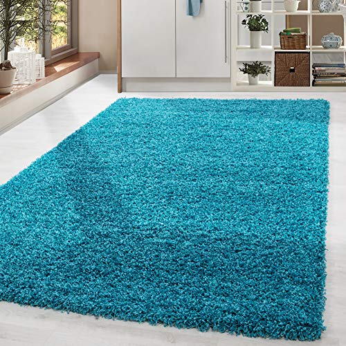 HomebyHome Shaggy Teppich Wohnzimmer Flauschiger Teppich 120 x 170 cm Türkis Einfarbig - Hochflor Teppich Schlafzimmer Pflegeleicht und Schmutzabweisend - Modern Langflor Teppich Weich Plüsch Halı von HomebyHome