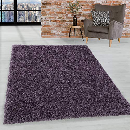 HomebyHome Shaggy Teppich Wohnzimmer Flauschiger Teppich 120 x 170 cm Violett Einfarbig - Hochflor Teppich Schlafzimmer Pflegeleicht und Schmutzabweisend - Modern Langflor Teppich Weich Plüsch Halı von HomebyHome