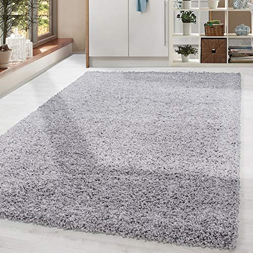 HomebyHome Shaggy Teppich Wohnzimmer Flauschiger Teppich 140x200 cm Hellgrau Einfarbig - Hochflor Teppich Schlafzimmer Pflegeleicht Schmutzabweisend - Modern Langflor Teppich Weich Plüsch Carpet Halı von HomebyHome