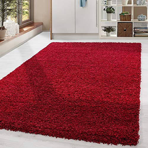 HomebyHome Shaggy Teppich Wohnzimmer Flauschiger Teppich 140x200 cm Rot Einfarbig - Hochflor Teppich Schlafzimmer Pflegeleicht und Schmutzabweisend - Modern Langflor Teppich Weich Plüsch Carpet Halı von HomebyHome