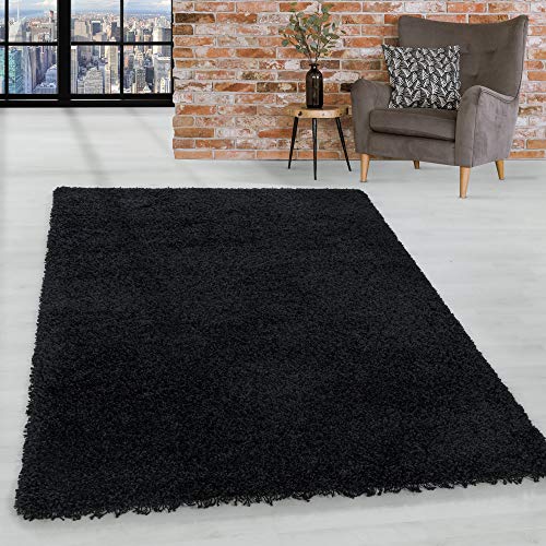 HomebyHome Shaggy Teppich Wohnzimmer Flauschiger Teppich 160x230 cm Schwarz Einfarbig - Hochflor Teppich Schlafzimmer Pflegeleicht Schmutzabweisend - Modern Langflor Teppich Weich Plüsch Carpet Halı von HomebyHome