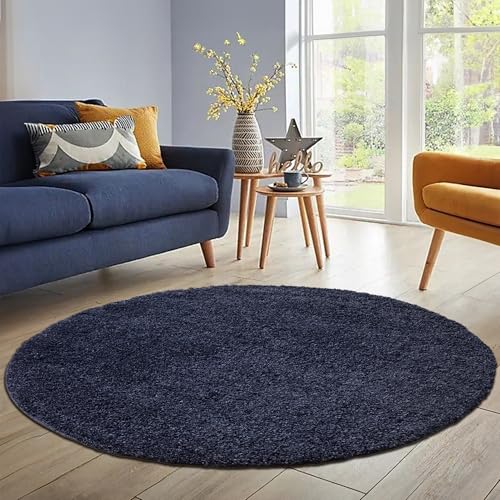 HomebyHome Shaggy Teppich Wohnzimmer Runder Flauschiger Teppich Marineblau 80 cm Rund Einfarbig - Hochflor Teppich Schlafzimmer Pflegeleicht Schmutzabweisend Modern Langflor Teppich Weich Plüsch Halı von HomebyHome