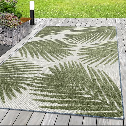 HomebyHome Teppich Flachgewebt 3D Effekt Palmen Design Terasse Balkon Garten Küche Camping 8 mm Florhöhe Indoor Outdoor Wetterfest Rechteckig Läufer Grün, Farbe:Grün, Grösse:80x150 cm von HomebyHome