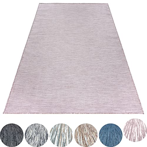 HomebyHome Teppich Flachgewebt Sisal Optik Einfarbig Meliert Design Terasse Balkon Garten Küche Camping 7 mm Florhöhe Indoor Outdoor Wetterfest Rechteckig Läufer, Farbe:Pink, Grösse:80x150 cm von HomebyHome