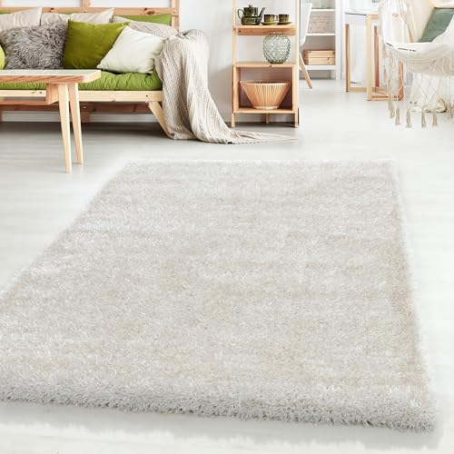 HomebyHome Teppich Wohnzimmer Hochflor Shaggy Natur 120x170 cm 50 mm Florhöhe - Teppich Schlafzimmer Langflor Einfarbig Design Moderne und Extra Weich - Teppich Flauschig Läufer Flur Rechteckig von HomebyHome