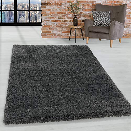 HomebyHome Teppich Hochflor Langflor Shaggy Einfarbig Design Wohnzimmer 50 mm Florhöhe Flauschig Weich Rechteckig Rund Läufer, Farbe:Grau, Grösse:140x200 cm von HomebyHome