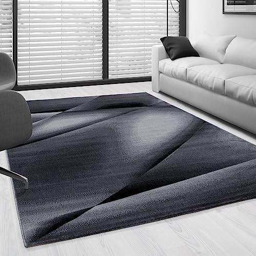 HomebyHome Teppich Wohnzimmer 120x170 cm Schwarz Abstrakt Wellen Design - Schlafzimmer Teppich Kurzflor Extra Weich Pflegeleicht Teppiche Waschbar Küche Esszimmer - Carpet Living Room Halı von HomebyHome