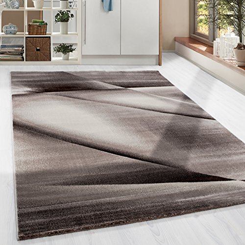 HomebyHome Teppich Wohnzimmer 120x170 cm Braun Abstrakt Wellen Design - Schlafzimmer Teppich Kurzflor Extra Weich Pflegeleicht Teppiche Waschbar Küche Esszimmer - Carpet Living Room von HomebyHome