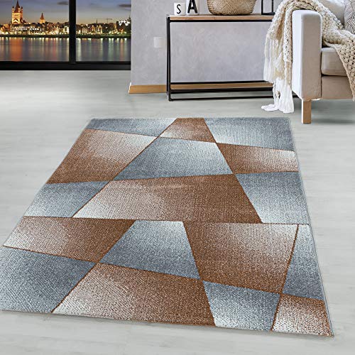 HomebyHome Teppich Kurzflor Abstrakt Geometrisch Design Wohnzimmer 8 mm Florhöhe Hochfertig Weich Rechteckig Läufer Kupfer, Farbe:Terra, Grösse:140x200 cm von HomebyHome