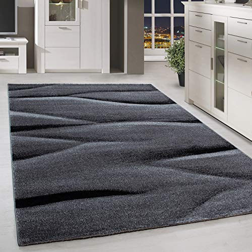 HomebyHome Teppich Wohnzimmer 200x290 cm Grau und Schwarz Abstrakt Wellen Design - Schlafzimmer Teppich Kurzflor Extra Weich Pflegeleicht Teppiche Waschbar Küche Esszimmer - Carpet Living Room Halı von HomebyHome