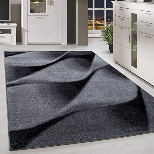 HomebyHome Teppich Wohnzimmer 120x170 cm Rechteckig Schwarz Kurzflor Wellen Design - Teppich Schlafzimmer, Esszimmer, Küche Flauschiger Extra Weich Tepich Waschbär Einfache Reinigung von HomebyHome