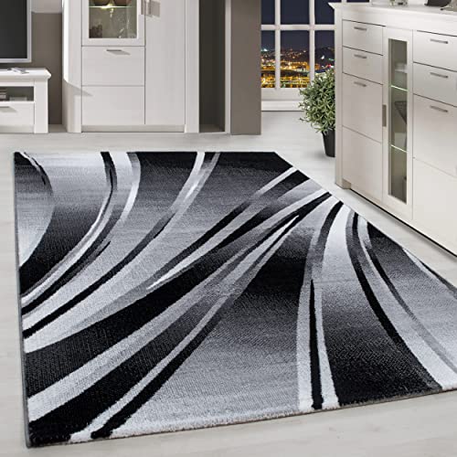 HomebyHome Teppich Wohnzimmer 80x150 cm Läufer Flur Schwarz Kurzflor Abstrakt Design - Teppich Schlafzimmer, Esszimmer, Küche Flauschiger Extra Weich Tepich Waschbär Einfache Reinigung von HomebyHome