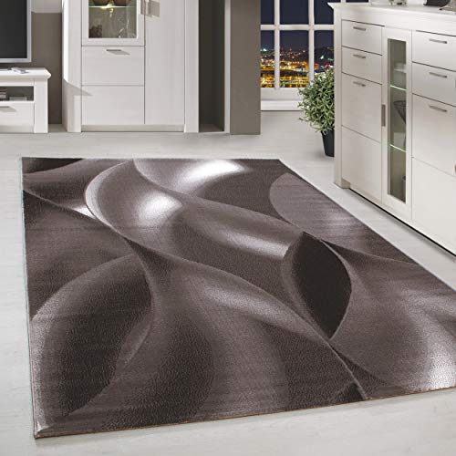 HomebyHome Teppich Kurzflor Abstrakt Wellen Design Wohnzimmer 7 mm Florhöhe Hochfertig Weich Rechteckig Läufer Schwarz (80 x 150 cm, Braun) von HomebyHome