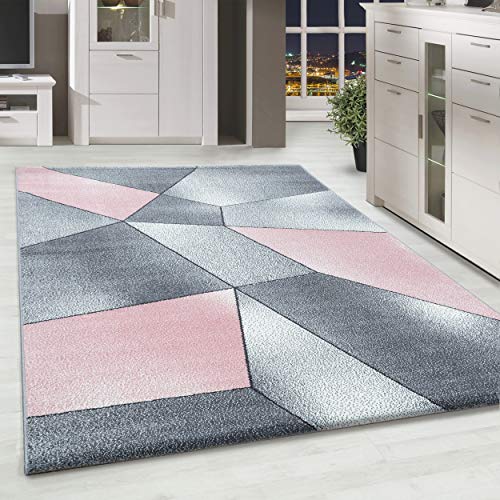 HomebyHome Teppich Wohnzimmer 80x150 cm Läufer Flur Rosa Abstrakt Geometrisch Design - Schlafzimmer Teppich Kurzflor Extra Weich Pflegeleicht Teppiche für Küche Esszimmer Jugendzimmer - Carpet Halı von HomebyHome