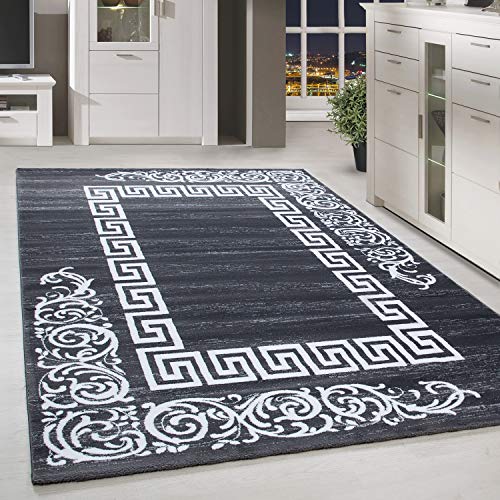 HomebyHome Teppich Wohnzimmer 120x170 cm Grau und Weiss Greek Bordüre Design - Schlafzimmer Teppich Kurzflor Extra Weich Pflegeleicht Teppiche Waschbar Küche Esszimmer - Carpet Living Room von HomebyHome