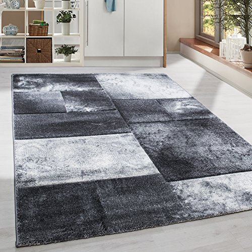 HomebyHome Teppich Wohnzimmer 200x290 cm Grau Kariert Konturschnitt Design - Schlafzimmer Teppich Kurzflor Extra Weich Pflegeleicht Teppiche für Küche Esszimmer Jugendzimmer - Carpet Living Room von HomebyHome