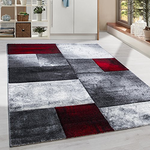 HomebyHome Teppich Wohnzimmer 200x290 cm Rot Kariert Konturschnitt Design - Schlafzimmer Teppich Kurzflor Extra Weich Pflegeleicht Teppiche für Küche Esszimmer Jugendzimmer - Carpet Living Room von HomebyHome