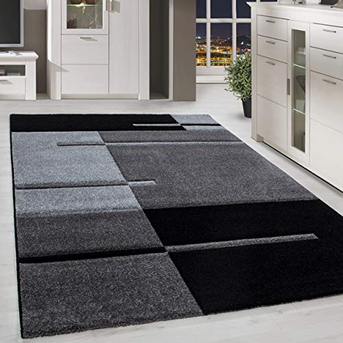 HomebyHome Teppich Wohnzimmer 120x170 cm Grau Kariert Konturschnitt Design - Schlafzimmer Teppich Kurzflor Extra Weich Pflegeleicht Teppiche für Küche Esszimmer Jugendzimmer - Carpet Living Room Halı von HomebyHome