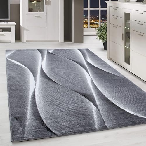 HomebyHome Teppich Wohnzimmer 200x290 cm Rechteckig Schwarz Kurzflor Wellen Design - Teppich Schlafzimmer, Esszimmer, Küche Flauschiger Extra Weich Tepich Waschbär - Carpet Living Room von HomebyHome