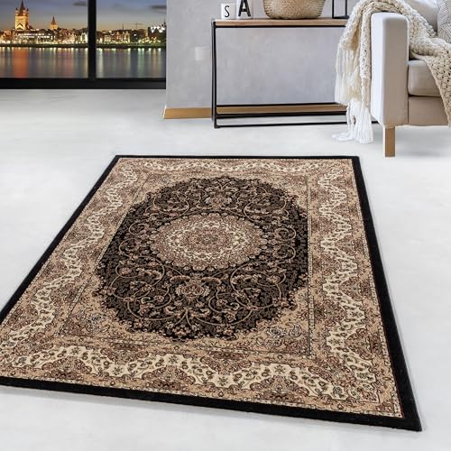 HomebyHome Teppich Orient Kurzflor Antike Bordüre Design Wohnzimmer 9 mm Florhöhe Weich Gross Klein Rechteckig Läufer Schwarz, Farbe:Schwarz, Grösse:120x170 cm von HomebyHome