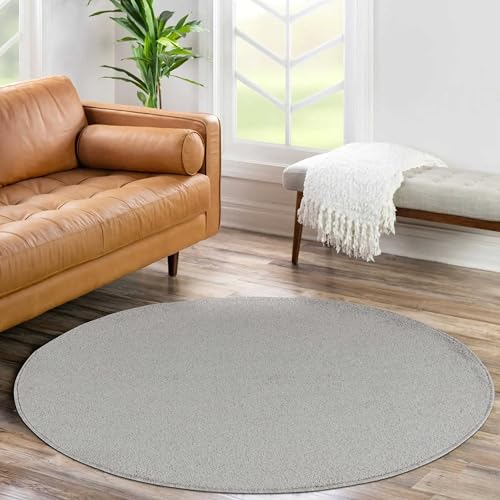 HomebyHome Teppich Wohnzimmer 120 cm Rund Natur Einfarbig Design - Schlafzimmer Teppich Kurzflor Extra Weich Pflegeleicht Gabbeh Optik Teppiche für Küche Esszimmer Jugendzimmer Kinderzimmer - Carpet von HomebyHome