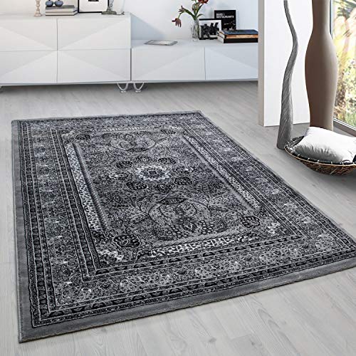 HomebyHome Teppich Wohnzimmer 120x170 cm Grau Teppich Vintage Look Orient Ornament Bordüre Design Extra Weich Teppich Schlafzimmer Esszimmer - Teppich Orientalisch Muster - Carpet Living Room von HomebyHome