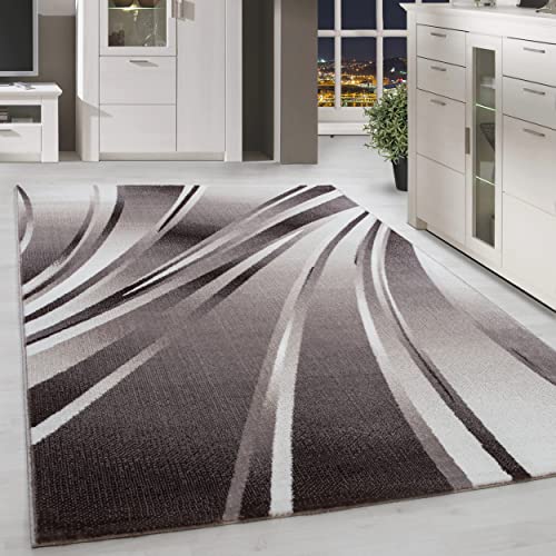 HomebyHome Teppich Wohnzimmer 120x170 cm Rechteckig Braun Kurzflor Abstrakt Design - Teppich Schlafzimmer, Esszimmer, Küche Flauschiger Extra Weich Tepich Waschbär Einfache Reinigung von HomebyHome