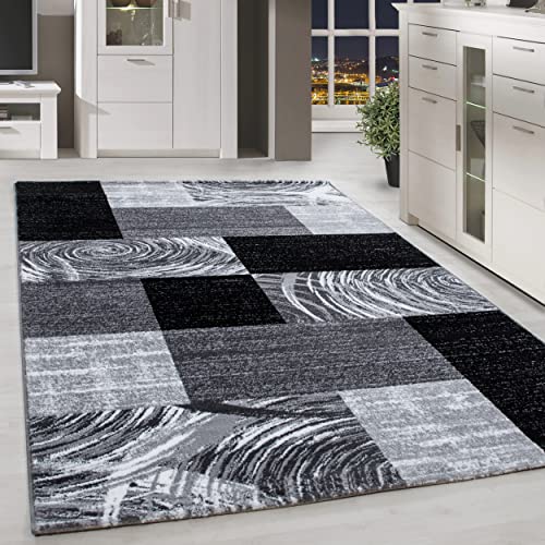 HomebyHome Teppich Wohnzimmer 120x170 cm Rechteckig Schwarz Kurzflor Kariert Design - Teppich Schlafzimmer, Esszimmer, Küche Flauschiger Extra Weich Tepich Waschbär Einfache Reinigung von HomebyHome