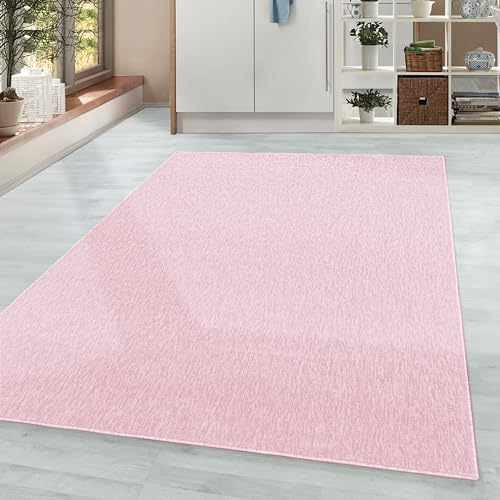 HomebyHome Teppich Wohnzimmer 120x170 cm Rosa Einfarbig Meliert Design - Schlafzimmer Teppich Kurzflor Extra Weich Pflegeleicht Teppiche Waschbar für Küche Esszimmer - Carpet Living Room von HomebyHome